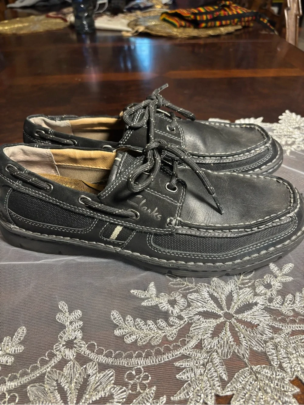Clarks Black Leather and Fabric Men’s Boat Shoes